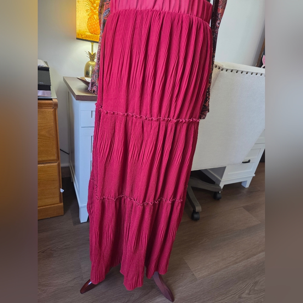 Lark + Grey Pleated Tiered Maxi Skirt